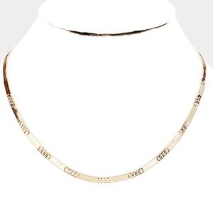 Patterned herringbone chain necklace gold tone